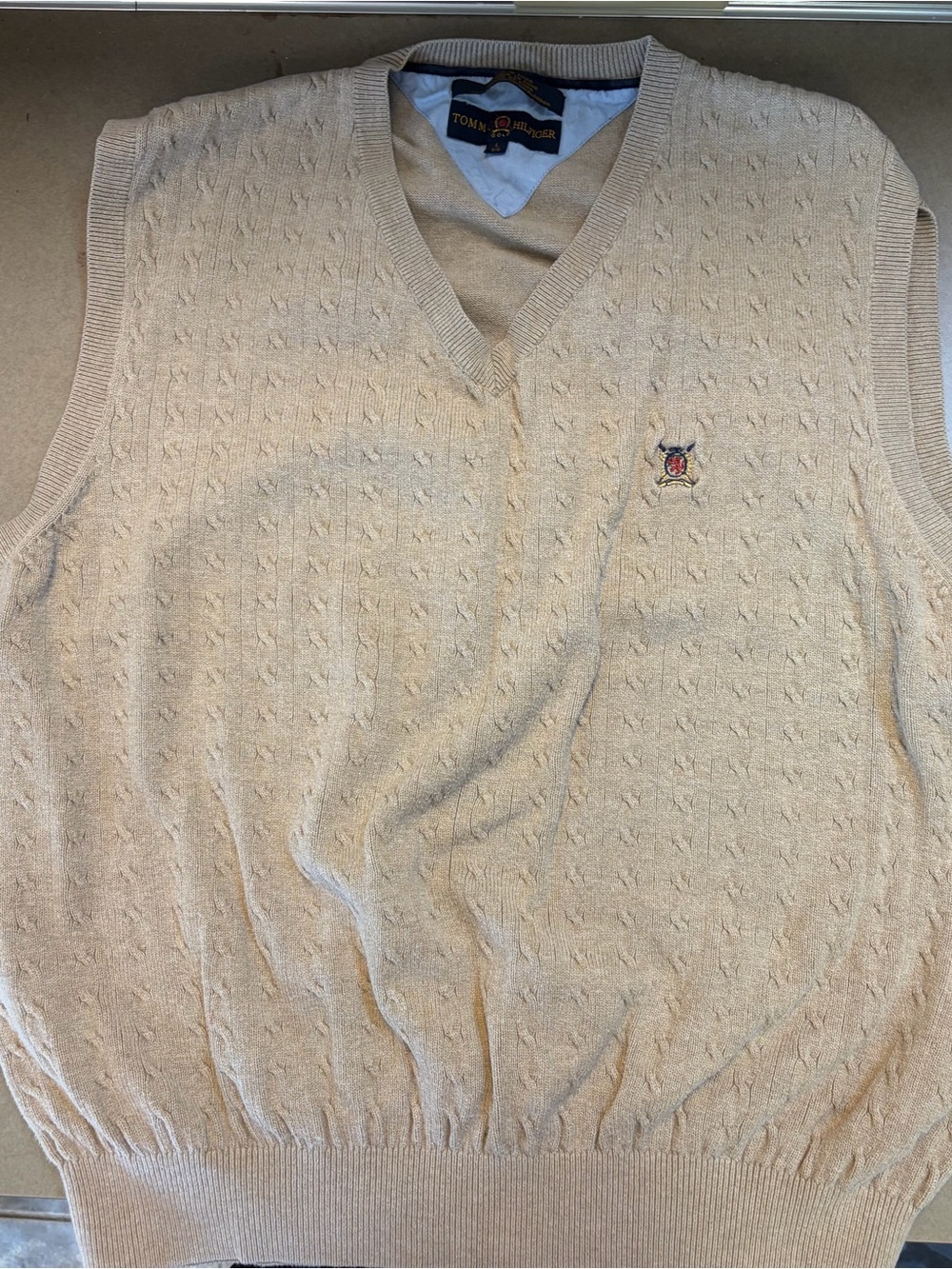 Tommy Hilfiger Beige V-Neck Sweater Vest size L Grandpa Golf